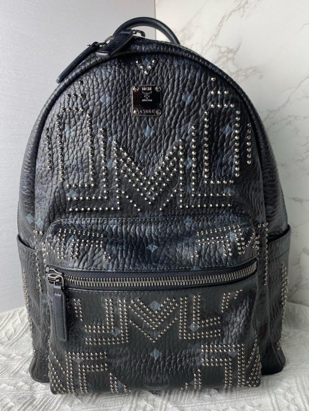 ULTRA RARE MCM Black Studded Leather Backpack with
